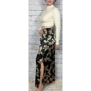 Vintage A. Byer California Oriental Inspired Floral Satin Maxi Skirt